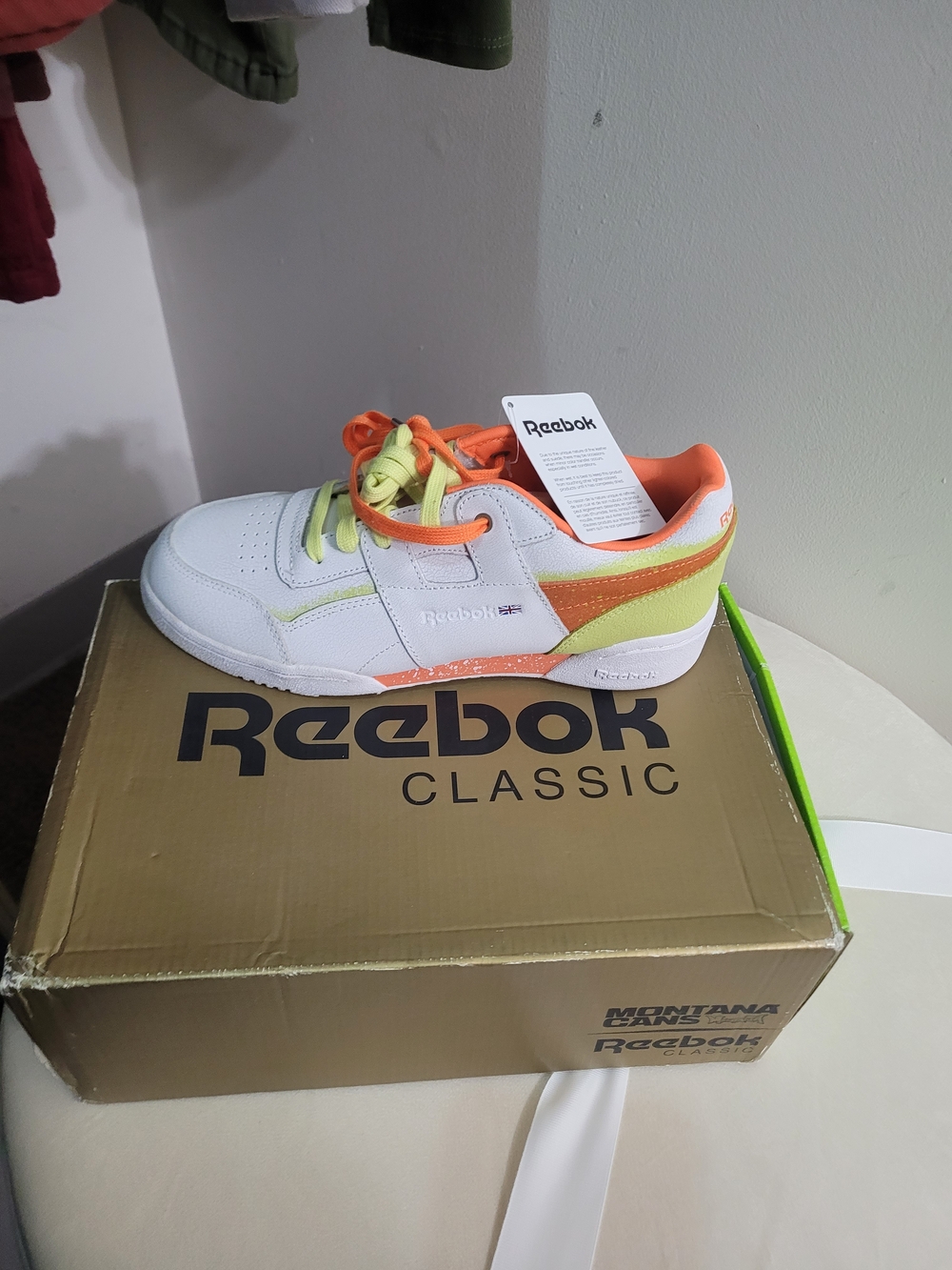 Reebok Kids White Sneaker with Neon Orange & Lime Accents